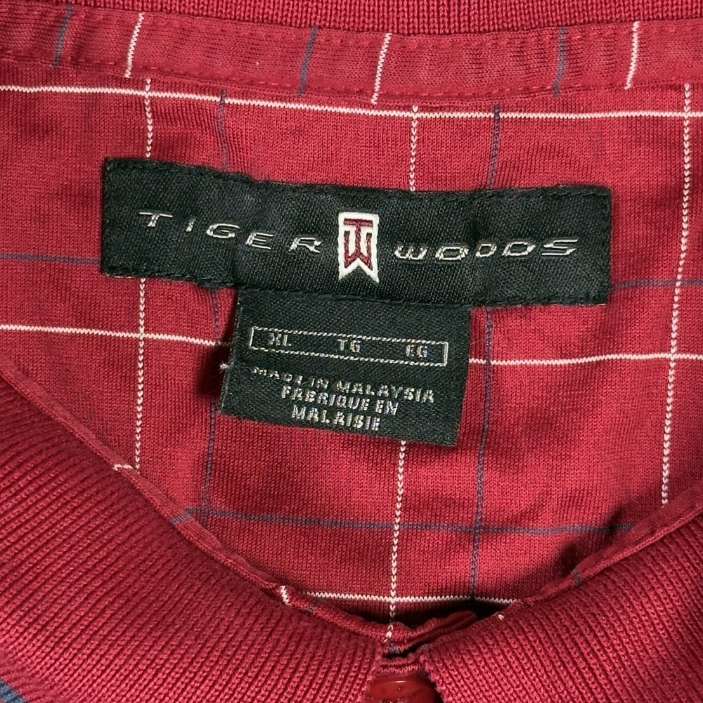 Tiger Woods Polo Shirt Mens XL Sunday Red Windowpane Check Golf Nike Casual - Picture 3 of 7